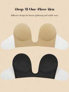 1 Conjunto de Sutiã Adesivo Invisível com Levantamento Sem Fio para Mulheres, 1 Peça Sutiã Adesivo em Formato de U Profundo + 10 Peças Almofadas Florais Descartáveis, Suporte de Seios Sem Costura, Adequado para Vestidos de Festa, Encontros, Viagens e Uso Casual - Multicolorido - Visão 1