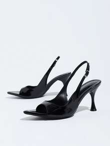 Black Pointed Toe Stiletto High Heels, Women's Summer New Style, Low Toe Design, Embellished With Sequins, Buckle Strap, Backless, Sexy High Heel Shoes - Black - View 5