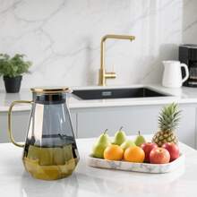 68 Oz Glass Pitcher With Lid – 2 Liter Water Carafe For Fridge, Large Iced Tea Jug For Home, Party & Coffee Table, Heavy Duty (Clear) - Gold Cap Grey - View 4