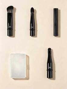 5/1 Pc Mini Travel Makeup Brush Set With Clear Box, Contour Brush, Concealer Brush, Eyeshadow Brush, Eyebrow Brush, Convenient For Travel, Soft And Multi-Functional To Meet Daily Makeup Needs - Black - View 6