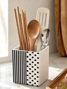 1pc Striped & Polka Dot Patchwork Pattern Multi-Function Storage Organizer Box - Tableware Storage Box, Desktop Organizer (Suitable For Storing Tableware, Straws, Tea Bags, Pens, Remote Controls); Compact & Space-Saving, Suitable For Kitchen, Office, Living Room - Multicolor - View 5