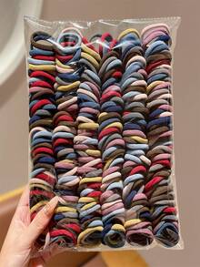 100pcs Colorful Elastic Hair Bands, Cute Girls Durable Hair Ties Hair Accessories - Multicolor - View 3