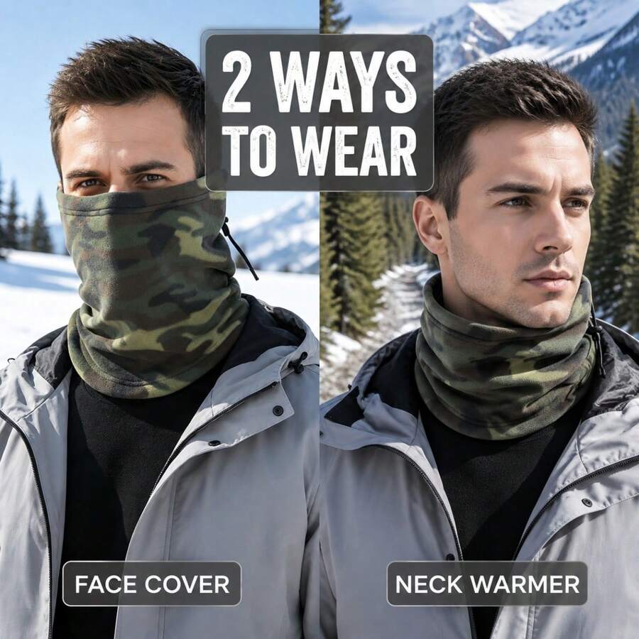 1pc Camouflage Warm Fur Collar Neck Warmer, With Adjustable Elastic Band Windproof Face Mask, Suitable For Skiing, Cycling And Outdoor Sports Winter Neck Protection - Army Green - View 1