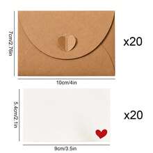 20 Sets Transparent Kraft Paper Window Envelopes With Cards, Back To School Gift, Mini Kraft Paper Envelopes, White Cardstock, Heart-Shaped Seal, Heart Pattern - Love - View 7