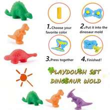 Children's Dinosaur Clay Set, Modeling Clay With Multiple Dinosaur Shaped Molds And Pressing Tools, Develops Children's Fine Motor Skills And Creative Ability. Suitable For Home Desktop Crafts, Outdoor Picnic Play, Parent-Child Interaction DIY, Perfect Gift For Christmas, Halloween, Birthday Party. - Multicolor - View 7