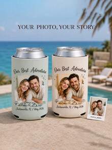 Custom Photo & Text Beverage Can Sleeve, Upload Your Own Image Personalized Beverage Can Sleeve, Custom Text Location & Date, Party Favor, Perfect Souvenir For Bachelorette/Bachelor Party, Outdoor Gathering And Holiday Celebration - Multicolor - View 2