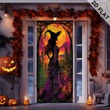 Halloween Ghost Door Curtain - Witch, Full Moon, Bat And Pumpkin Pattern _ Durable Polyester Fiber Outdoor_Indoor Decoration - A - View 6