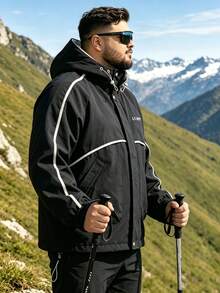 Men's Plus Size Hooded Jacket Outdoor Hiking Camping Top For Young And Middle-Aged European And American - Black - View 3