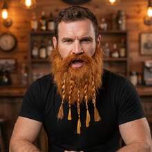 1pc Brown Viking Style 5-Braid & Double-Braid Faux Hair Beard - Wild Beard Styling, Suitable For Halloween, Christmas And Other Holiday Costume Props, Makeup Party Costume Accessories, Beard Mask, Cosplay Props - Multicolor - View 3