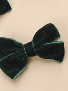 2pcs Dark Green Velvet Bow Hair Clips For Girls, Cute Bow Barrettes, Alligator Clips, Daily Party Hair Accessories - Multicolor - View 3