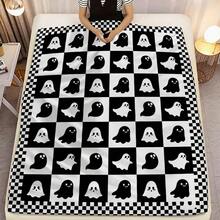1件裝黑白棋盤格可愛幽靈法蘭絨披毯，卡通幽靈棋盤格圖案毯，適用於沙發、床鋪與臥室，萬聖節恐怖風柔軟舒適裝飾毯 60*80in - 彩色 - 查看 6