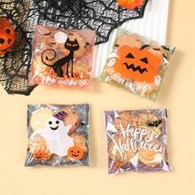 50pcs 4-Style Mixed Halloween Candy Bags, Cute Pumpkin Ghost Black Cat Print Self-Sealing Snack Gift Packaging Bags, Party Favors - Multicolor - View 3