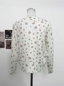 Autumn New Korean Style Gentle Ditsy Floral Cardigan Women's Round Neck Button Knit Top - White - View 8