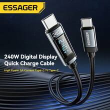 ESSAGER 240W USB Type C To USB C Cable 100W PD 3.1 Fast Charging Charger Wire Compatible With Iphone 15 16 Pro Max Pro - Grey - View 5