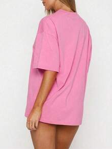 Kaos Lengan Pendek Leher Bulat Longgar Bergambar "GYM GIRL" Ukuran Plus, Kasual Musim Panas Warna Pink - Hot Pink - View 2
