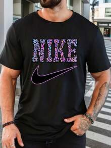 Men's Pure Cotton Short Sleeve T-Shirt Casual Summer Regular Fit Daily Basic Tee Top - 黑色 - 查看 1