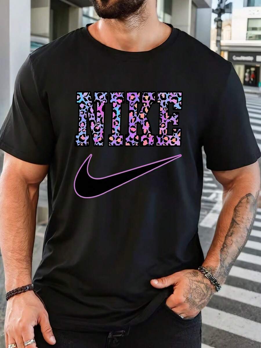 Men's Pure Cotton Short Sleeve T-Shirt Casual Summer Regular Fit Daily Basic Tee Top - 黑色 - 查看 1