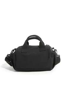Men's Lightweight Nylon Cylinder Crossbody Bag, Handheld And Crossbody Dual-Use Small Bag With Multiple Zipper Pockets, Casual Commute, Sling, Travel - Black - View 6