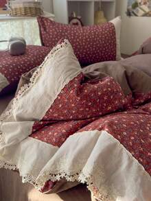 3-Piece Hollow Lace Duvet Cover Set, Soft And Comfortable Bedroom Bedding, Lace Design With Cute Floral Pattern, Breathable And Soft All-Season Bedding Set, Includes 1 Duvet Cover And 2 Pillowcases, No Fillers, Suitable For Dorm, Bedroom And Home Use, Multiple Size Options - Burgundy - View 11