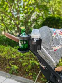Tempat Gelas Ganda 2-in-1, Rak Penyimpanan Stroller Berputar 360° - Cocok untuk Sepeda, Kursi Roda, Tempat Gelas Stroller Tunggal hingga Ganda - Hitam - View 3