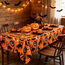 3 Pieces1-Piece Halloween Evil Kitten Rectangular Tablecloth, Happy Scare Style | Disposable Plastic Cover, Spiders, Bats, Perfect For Trick-Or-Treat Parties, Photo Backdrops, And Indoor/Outdoor Use 54"X108" - Multicolor - View 5