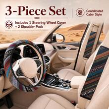 3PCS Bohemian Style Car Interior Set, Includes 1 Car Steering Wheel Cover And 2 Shoulder Covers, Breathable And Comfortable, Suitable For All Seasons, Fits Most Cars - Multicolor - View 13