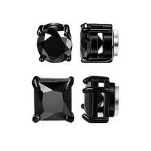 2 Pairs 304 Stainless Steel Cubic Zirconia Ear Clips, No Piercing Painless Wear, Black Base Four-Prong Round & Square Rhinestones, Low-Allergy Dark Punk Style, Unisex Versatile, Suitable For Daily Wear & Party, Exquisite Gift - 2 Pairs Ear Clips Set - View 11