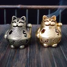 3 buah/Set Pembakar Dupa Kucing Keberuntungan, Bentuk Kucing Melambaikan Tangan dengan Desain Ukiran Berongga, Ornamen Dekorasi Feng Shui, Cocok untuk Ruang Teh, Ruang Belajar, Meja Meditasi Zen, Ruang Tamu, Meja Kantor - 3pcs - View 4