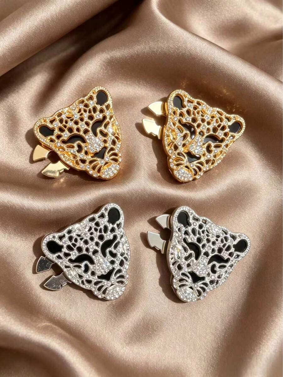 4pcs Leopard Print Shirt Button Covers, Gold & Silver Cufflinks & Clip-On Buttons, Suitable For Dresses, Wedding, Evening Gown Decoration, Clothing Accessories Gift
