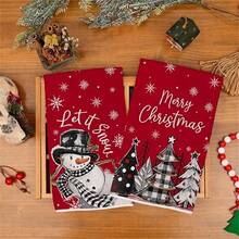 A Set Of 2 Pieces Christmas Themed Towels, Designed With Snowman And Christmas Tree Pattern Prints. Water Absorbing, Reusable, Suitable For Room Decoration, Kitchen And Bathroom Towels. Ideal Christmas Gift For Party Decoration And Home Decor. - Multicolor - View 6