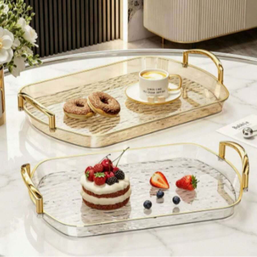 1 pieza Bandeja de servicio de PET, plato de diseño ovalado para cocina & mesa de comedor - Gris - Ver 1