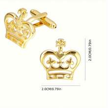 1 Pair Elegant Hollow Crown Design Men's Cufflinks, Luxury Business Suit Accessory, French Shirt Cufflinks - Yellow Gold - View 3
