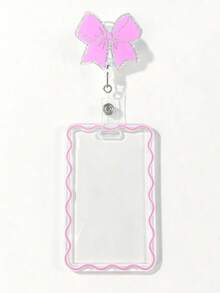 1 Set Exquisite Cute Rhinestone Pink Bow Nurse ID Badge Retractable Reel Clip With Horizontal Slide Card Holder, Featuring Shiny Faux Pearls, Gift For Doctors, Nurses, Teachers, Students, Office Staff - E - View 6
