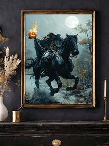1pc Dark Academia Sleepy Hollow Headless Horseman Poster, Vintage Pumpkin Print, Gothic Halloween Decor, Bedroom Decor, Living Room Decor, Dorm Decor, Wall Art, Wall Decor, Home Decor, Room Decor, Canvas Wall Art, Poster, Framed Wall Art, Optional Frame - Horseman - View 2
