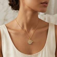 18K PVD Gold Plated Brass Micro-Inlaid AAA Grade Transparent Zirconia Multi-Color Handmade Crystal Daisy Bee Pendant Adjustable Clavicle Necklace Hypoallergenic - Gold - View 3