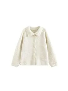Korean Style Slouchy Faux Lamb Wool Knit Cardigan Sweater For Women, Loose Fit Slimming Autumn/Winter Niche Design - Apricot - View 3