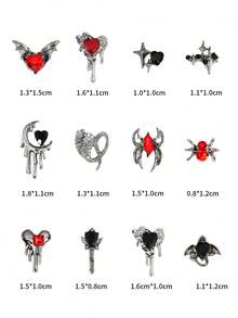 12-Grid Halloween Vintage Punk Zinc Alloy Nail Art Charms, Heart & Star Metal Y2K Nail Decor, Suitable For Girls - Multicolor - View 7