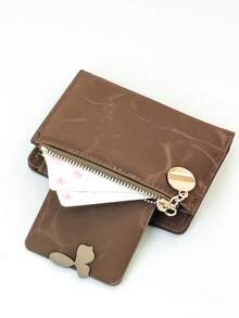 MINGYOU Fashion Soft Textured Handheld Short Wallet Zipper Coin Purse - Chocolate Brown - View 4
