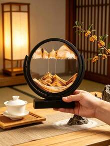 Dynamic 3D Quicksand Art Decorative Round Glass Mountain Landscape Desktop Ornament, Each Gentle Rotation Of The Frame Reveals A New 3D Sand Pattern, Rotating Stand Supports Free Angle Adjustment, Flip Timer Sand Painting, Suitable For Home Decor, Art Collection, Housewarming Gift, Office Desk Decoration, Birthday And All Holiday Creative Gifts - Black - View 8