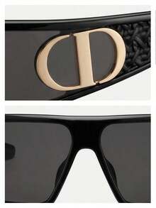 DIOR VERYDIOR M1U 太陽眼鏡，黑色鏡框灰色鏡片金色 CD Logo 時尚包覆式太陽眼鏡 - 黑色 - 查看 5