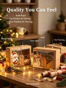 12/9/6/3pcs Christmas Gift Storage Box,With Transparent Window, Santa Snowman & Gingerbread House Print Detail, Christmas Gift Packaging Box, Suitable For Christmas Celebration, Holiday Gift Giving Christmas Gifts Christmas Decorations For Home - Multiple Styles - View 7