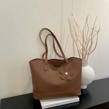 PU Tote Bag With Floral Decoration, Shoulder Handbag For Women, Large Capacity Tote Bag, Wear-Resistant And Scratch-Resistant Multi-Purpose Mommy Bag, Shopping, Multi-Use, Holiday Gift - Multicolor - View 4