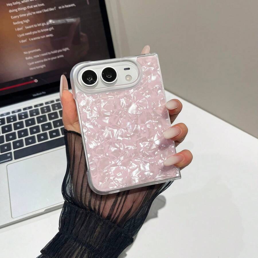 1 قطعة بطانية هاتف قابل للطي بتصميم مرآة ونقشة صدفة بلون موحد، كفر حماية نحيف وخفيف الوزن للهاتف الذكي، جراب هاتف عصري، هدية للعودة إلى المدرسة وحفل الافتتاح وعيد الميلاد وهدية للأزواج، متوافق مع Apple 18 Fold و iPhoneDuo