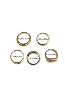 5Pcs Vibe Commute‑Style Alloy Gold‑Plated Smooth Hollow Rhinestone Mixed Ring Set For Women, Vacation Shooting Gift Accessories - Gold 6 - View 3