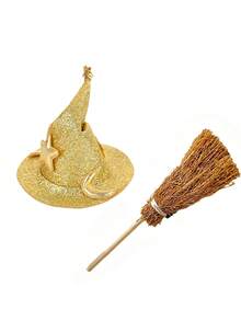 Halloween Mini Witch Hat & Fun Creative Realistic Broom Hair Clip (2pcs Set) - Cute Side Bangs Hair Clip/Headpiece; Suitable For Cosplay, Holiday Decor And Photo Props; Ideal Choice For Party, Portrait Photography And Holiday Gifts - Multicolor - View 6