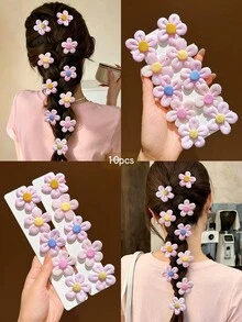 10pcs Colorful Sweet Style Flower Hair Clips For Daily Wear - Multicolor - View 8