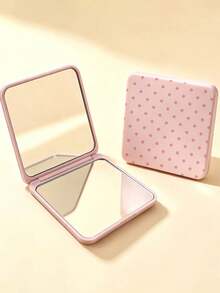 New Polka Dot Print Portable Square Makeup Mirror, Double-Sided Square Makeup Mirror, Women's Foldable Makeup Mirror, Compact Minimalist Makeup Mirror, Suitable For Wallet And Travel Mini Makeup Mirror, Random Polka Dot Density And Position - Multicolor - View 7