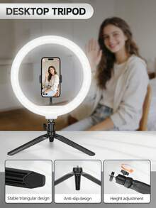 إضاءة حلقة LED مقاس 10 بوصة من AXNEN مع حامل ثلاثي الأرجل، حامل كاميرا، حامل مكتبي، مناسبة لتسجيل الفيديو والبث المباشر والسيلفي، متوافقة مع هواتف آيفون وأندرويد (أسود) - متعدد الألوان - مشاهدة 5