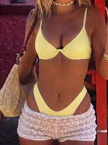 Women's Fashionable Elegant Yellow Swimsuit Set, Suitable For Spring/Summer Beach Vacation, Seaside Activities And Holiday Wear - Multicolor - View 2