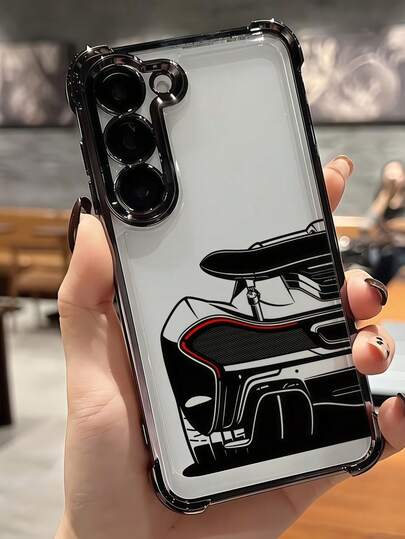 Funda protectora de teléfono suave de cobertura completa, resistente a arañazos, con patrón de coche deportivo y luz trasera, diseño creativo y moderno, airbag anti-caídas en las cuatro esquinas y película de protección de lente, compatible con Apple 7/8/X/XR/XSMAX/11/12/13/14/15/16/17Promax, A14/A15/A16/A17/A04/A05/A06/A07/A54/A55/A56/A57/A34/A35A/36/A37/S26/S26Plus/S26Ultra, Transsion SMART7/8/10 y Honor400/400Pro/400Lite